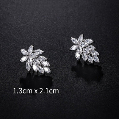 Wedding Bride Leaf Cubic Crystal Stud Earrings Jewelry BlissGown 