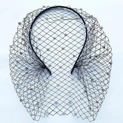 White Headband Crystal Birdcage Net Hair Jewelry Accessories Wedding Accessories BlissGown 1-Black 