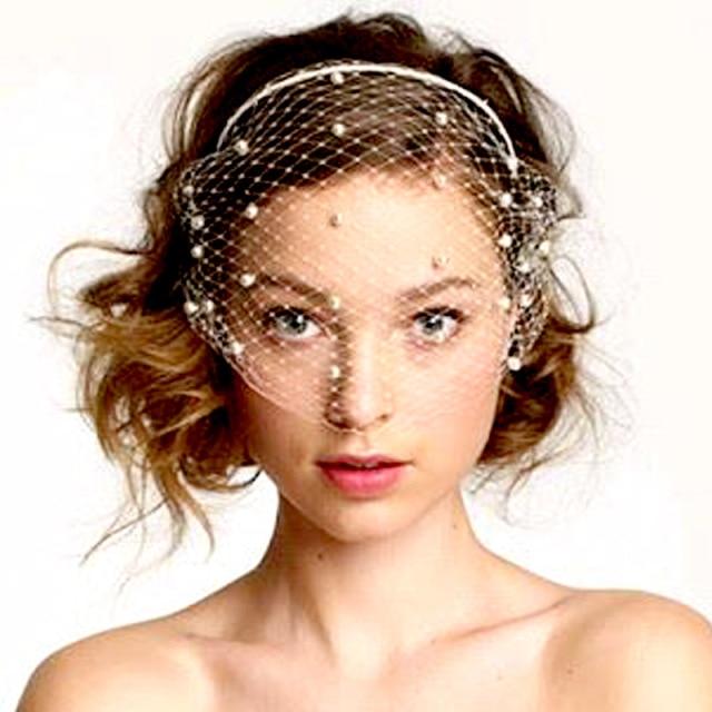 White Headband Crystal Birdcage Net Hair Jewelry Accessories Wedding Accessories BlissGown 4-White- Pearls 
