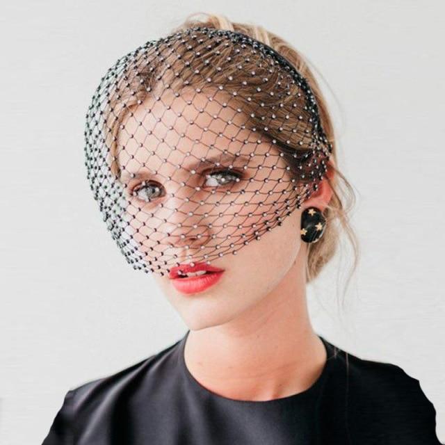 White Headband Crystal Birdcage Net Hair Jewelry Accessories Wedding Accessories BlissGown 5-Black 
