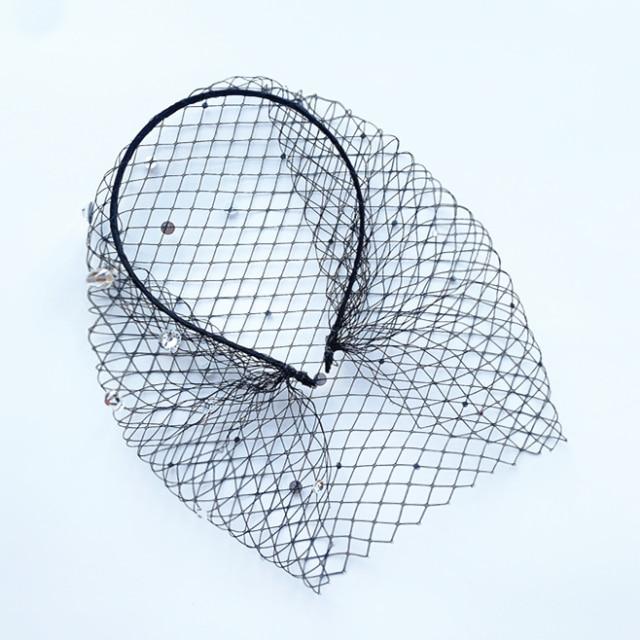 White Headband Crystal Birdcage Net Hair Jewelry Accessories Wedding Accessories BlissGown 7-Black 