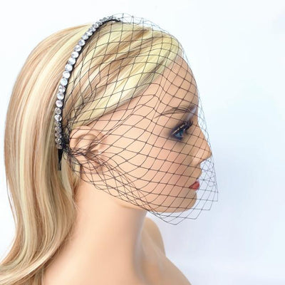 White Headband Crystal Birdcage Net Hair Jewelry Accessories Wedding Accessories BlissGown 8-Black 