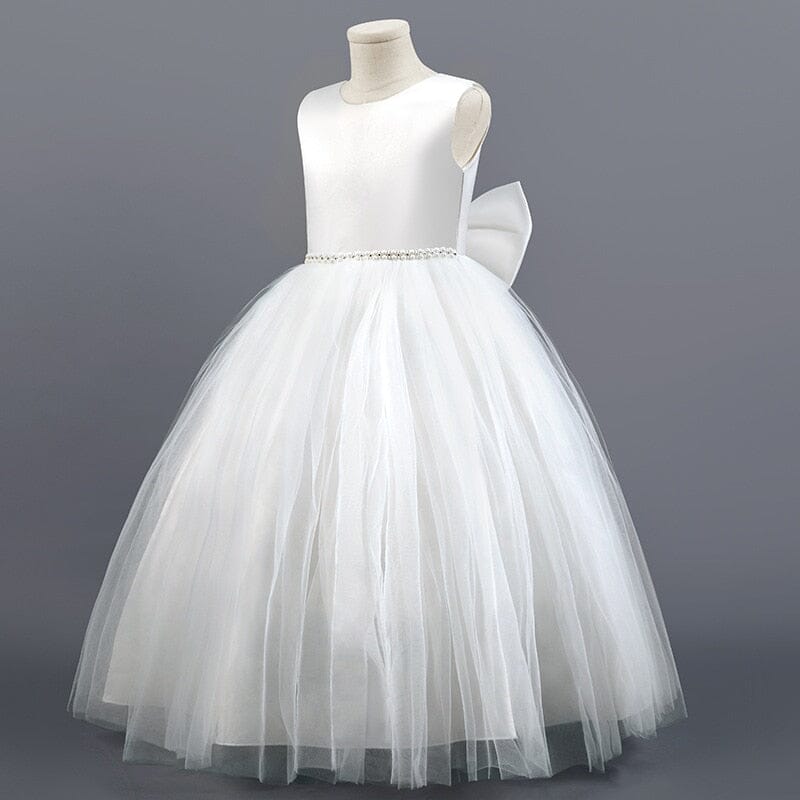 White Lace Flower Girl with Bow Bridesmaid Dress Special Occasion BlissGown 
