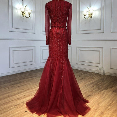 Wine Red Beaded Mermaid Elegant Evening Dress Evening & Formal Dresses BlissGown 