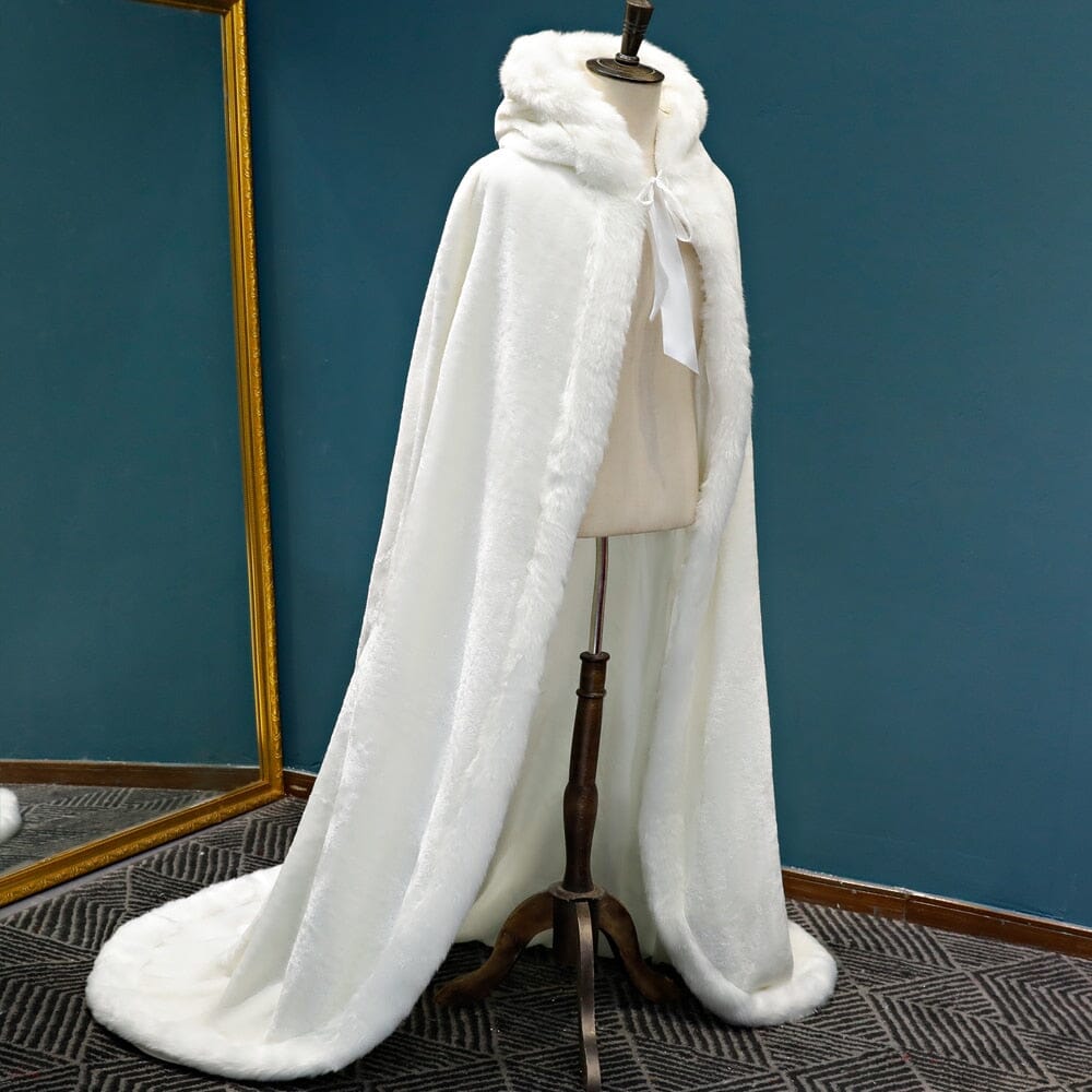 Winter Faux Fur Long warm Wedding Capes Wedding Accessories BlissGown 