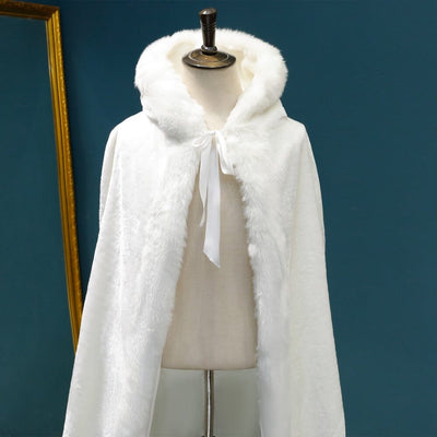 Winter Faux Fur Long warm Wedding Capes Wedding Accessories BlissGown 