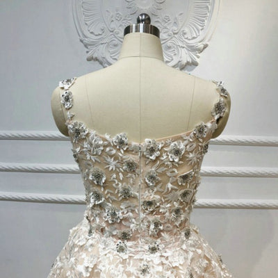 With Detachable Train Luxury Beaded 3D Flowers Champagne Wedding Dress Luxury Wedding Dresses BlissGown 