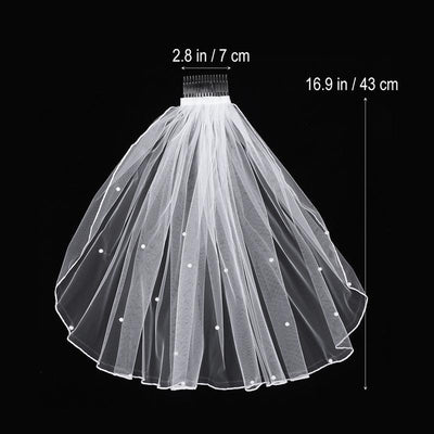 Women Tulle Bridal Veil Pearl Wedding Veil with Hair Comb Wedding Accessories BlissGown 